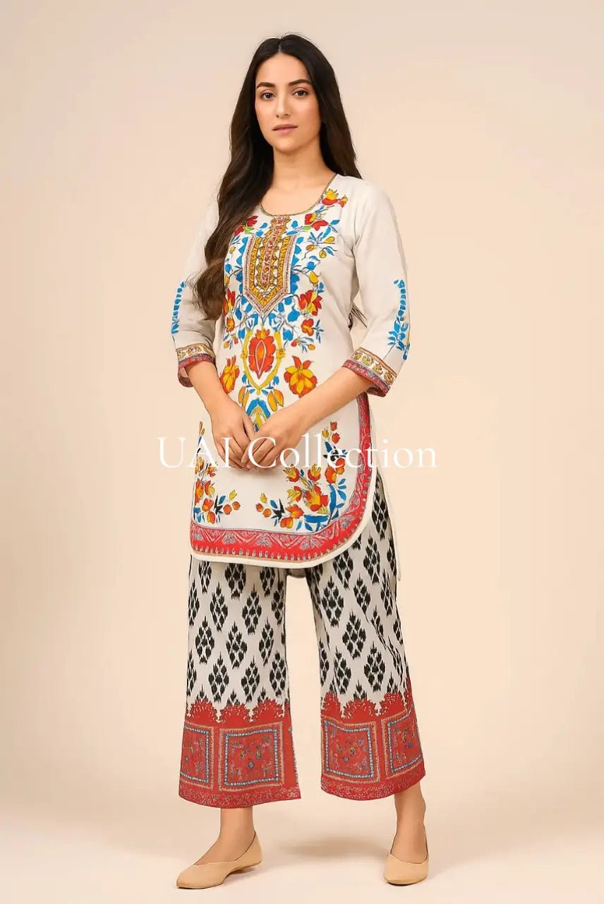 Eastern Stitch 2 Piece White Co Ord Set - Uai Collection