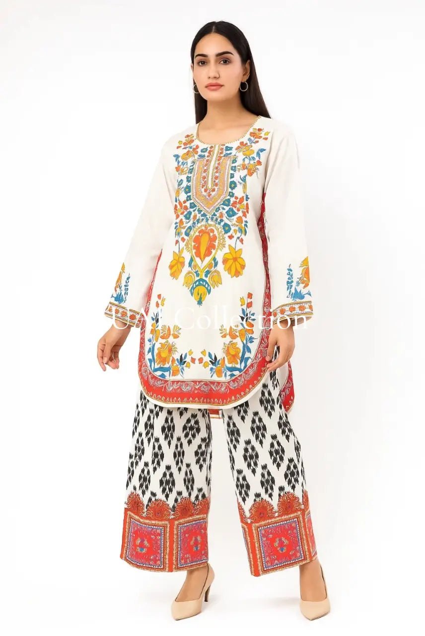 Eastern Stitch 2 Piece White Co Ord Set - Uai Collection