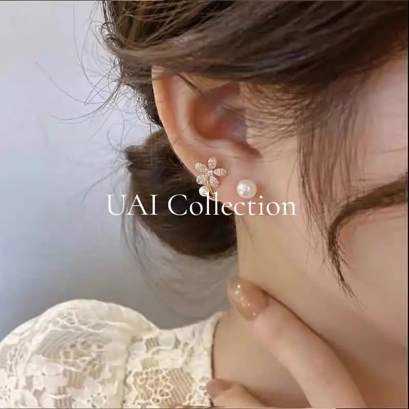 Floral Pearl Stud Earrings - Uai Collection