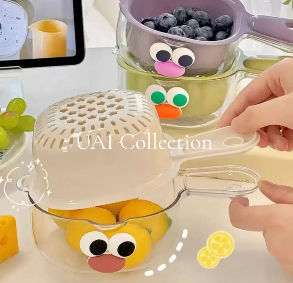 Fruit And Vegetable Drain Basket, 2 In 1 Cute Duck Basket With Handle, Mini Fruit Washing Basket - Uai Collection