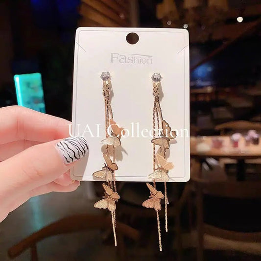 Golden Silver Butterfly Dangler Earrings 🦋 - Uai Collection