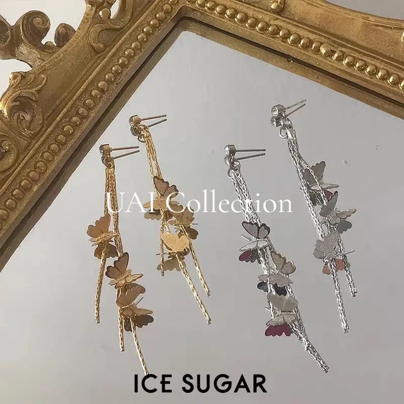 Golden Silver Butterfly Dangler Earrings 🦋 - Uai Collection