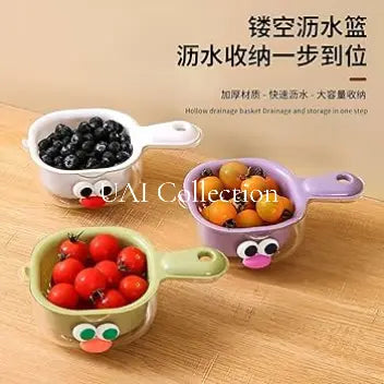 Fruit And Vegetable Drain Basket, 2 In 1 Cute Duck Basket With Handle, Mini Fruit Washing Basket