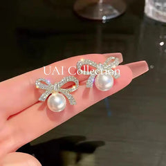 Bow Design Pearl Stud Earrings