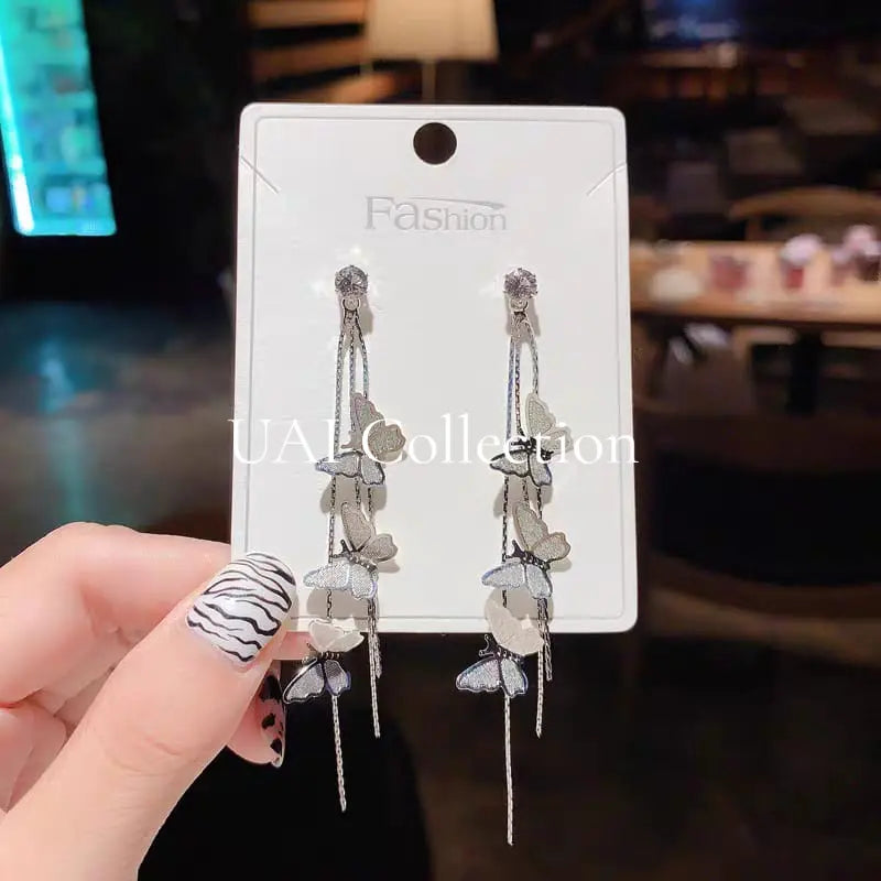 Golden Silver Butterfly Dangler Earrings 🦋