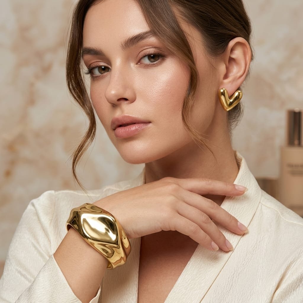 Pinterest Style Elegant Cuff Bracelet & Stud Earrings Set