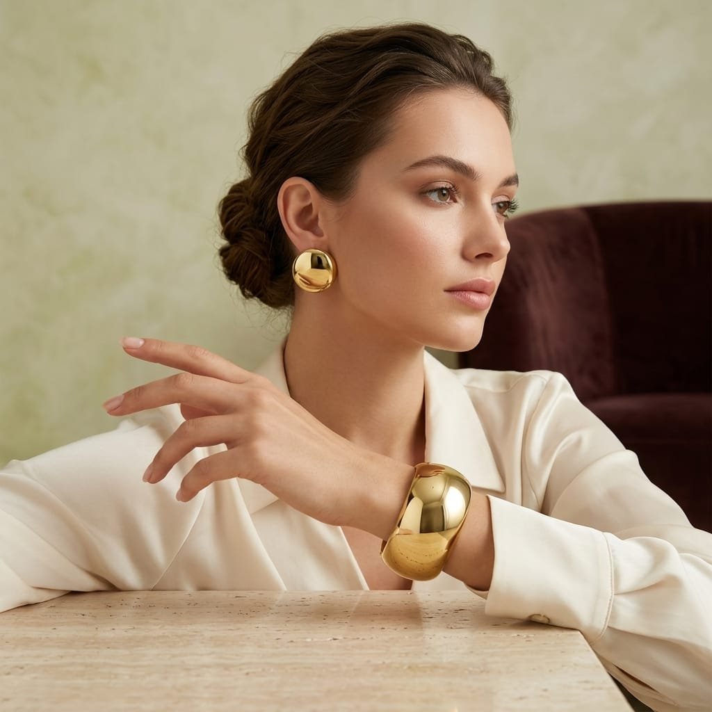 Pinterest Style Elegant Cuff Bracelet & Stud Earrings Set alternate view