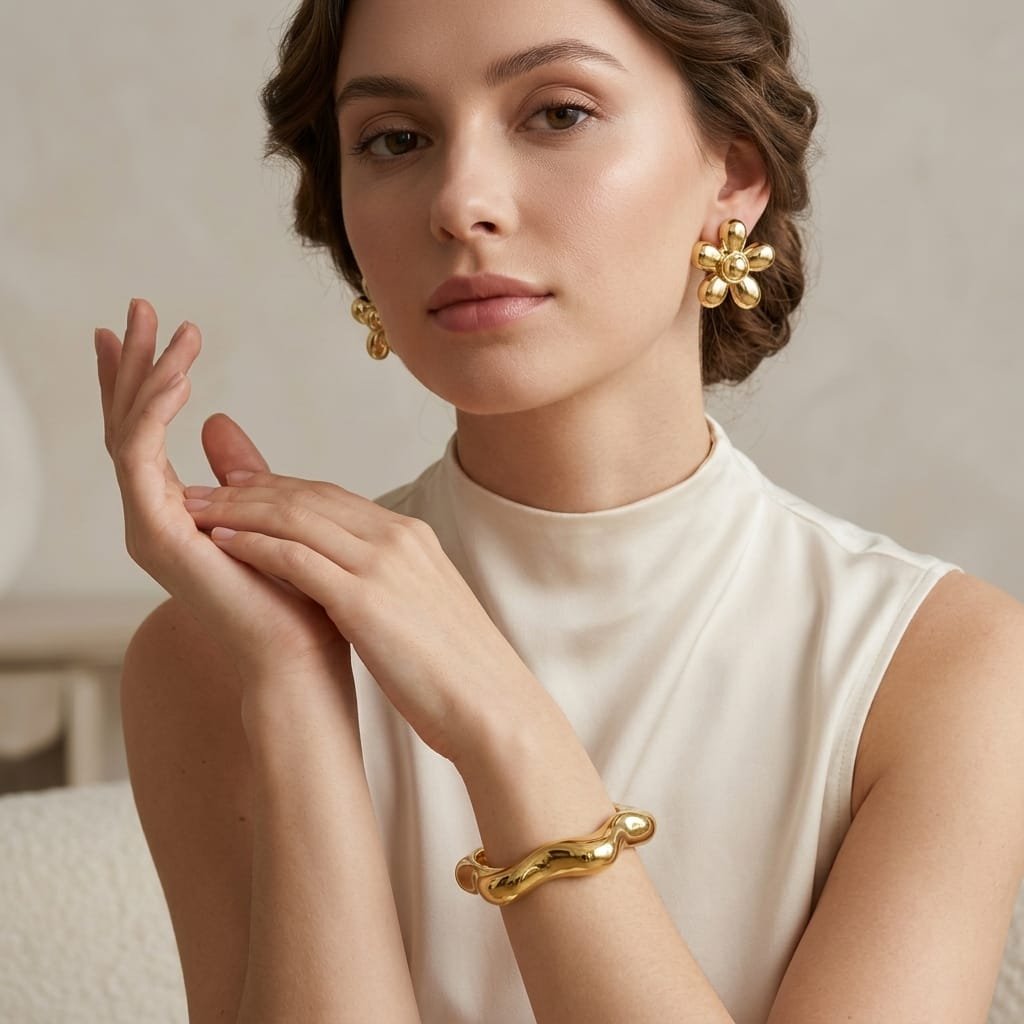 Pinterest Style Elegant Cuff Bracelet & Stud Earrings Set - view 3