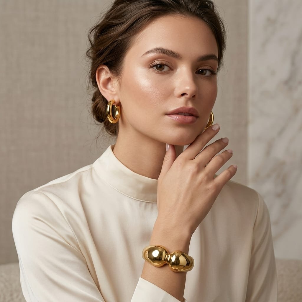 Pinterest Style Elegant Cuff Bracelet & Stud Earrings Set - view 4