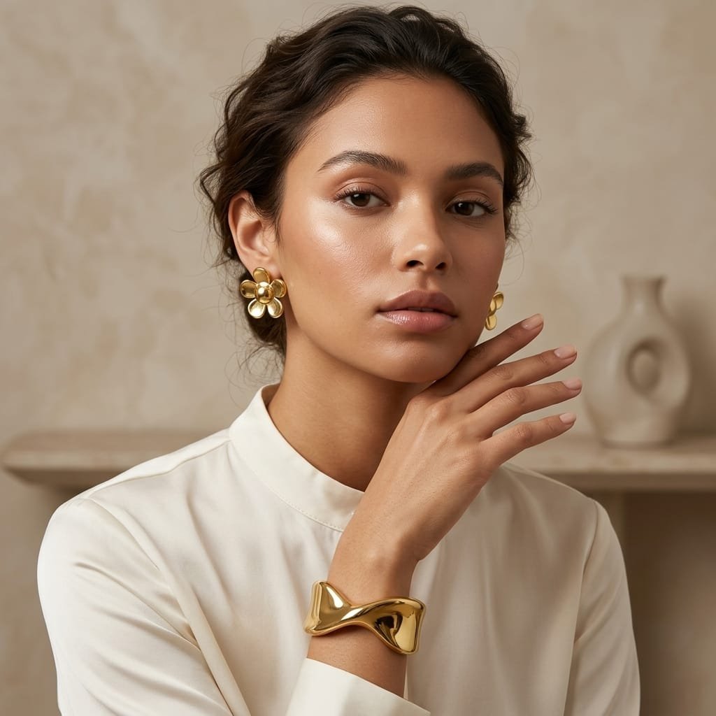 Pinterest Style Elegant Cuff Bracelet & Stud Earrings Set - view 5