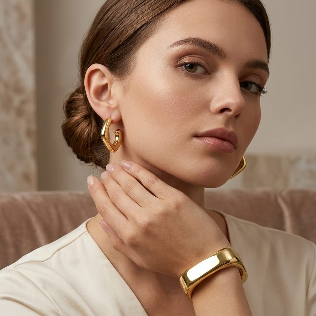 Pinterest Style Elegant Cuff Bracelet & Stud Earrings Set - view 6
