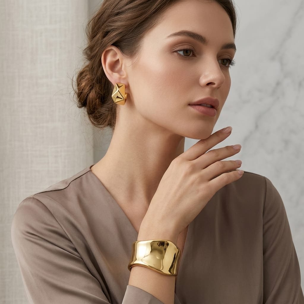 Pinterest Style Elegant Cuff Bracelet & Stud Earrings Set - view 7