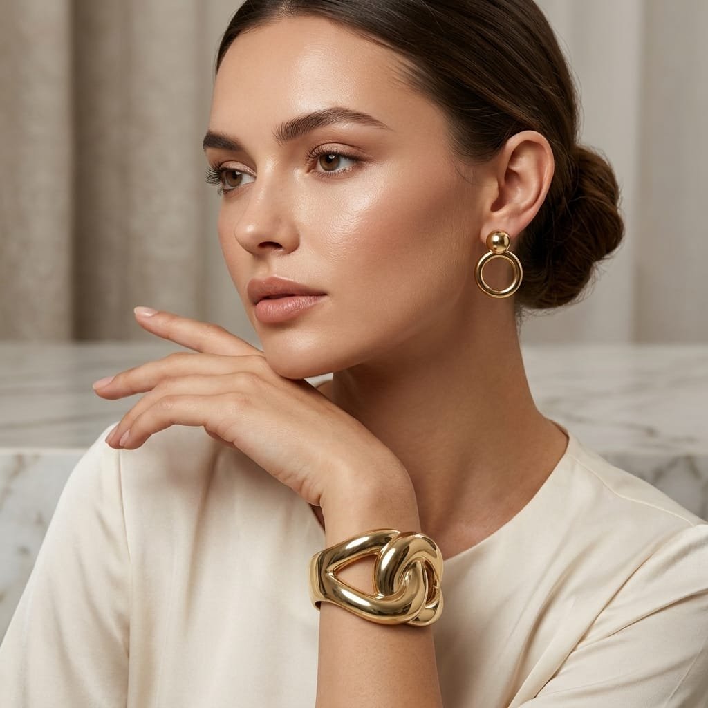 Pinterest Style Elegant Cuff Bracelet & Stud Earrings Set - view 8