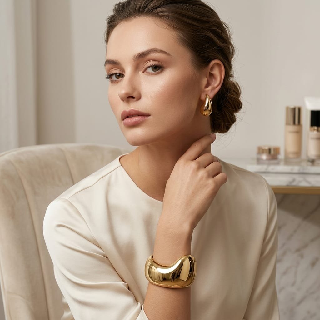Pinterest Style Elegant Cuff Bracelet & Stud Earrings Set - view 9