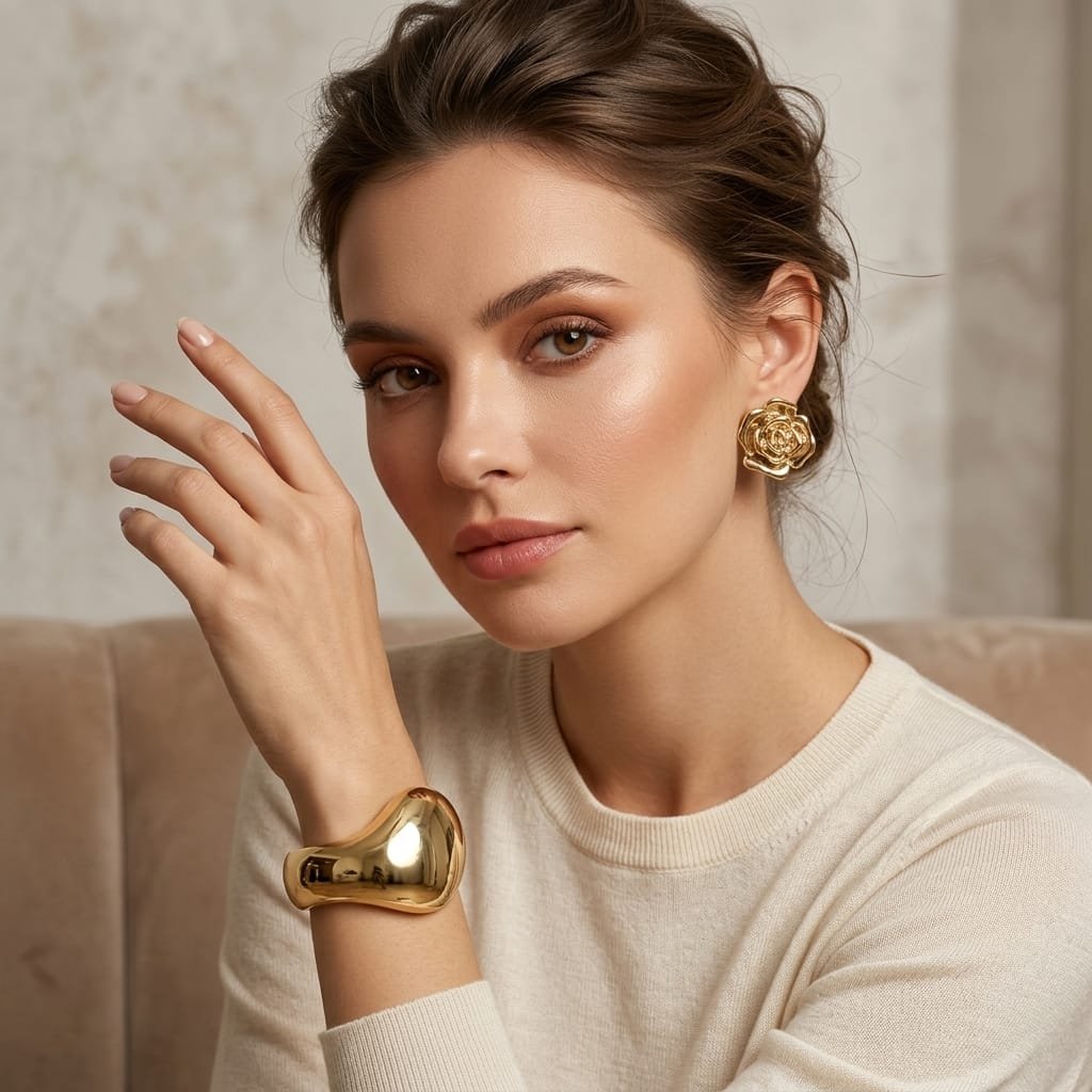 Pinterest Style Elegant Cuff Bracelet & Stud Earrings Set - view 10