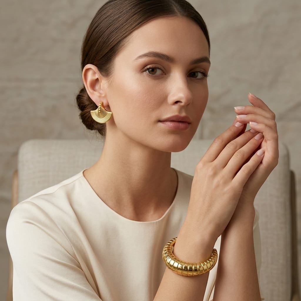 Pinterest Style Elegant Cuff Bracelet & Stud Earrings Set - view 11